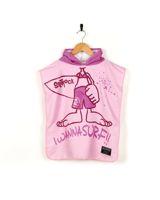 A Saltrock Tik - Kids Changing Towel - Pink with a cartoon character on it.