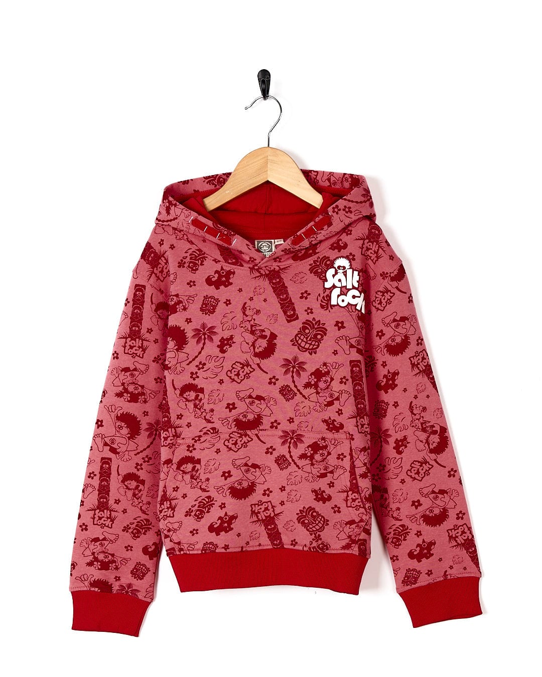 A Saltrock Tiki Tok - Kids Pop Hoodie - Red with hearts on it.