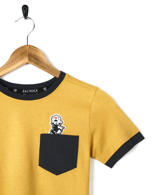 A Tok Walk - Kids Short Sleeve T-Shirt - Yellow made by Saltrock with a pocket.