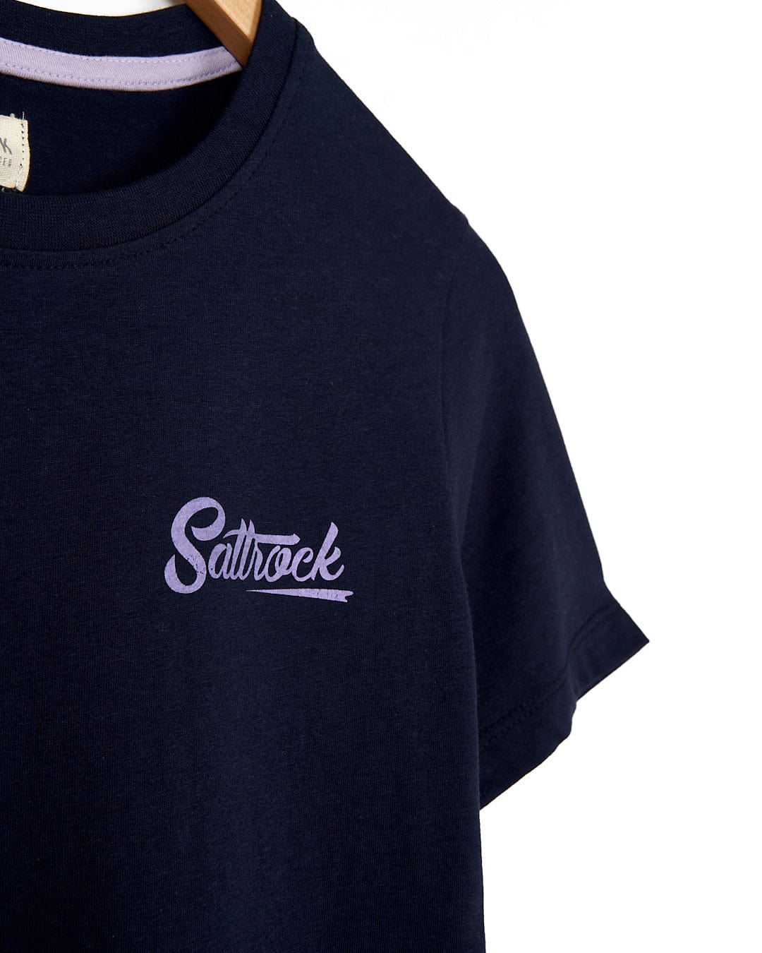 A Trademark - Womens Short Sleeve T-Shirt - Navy with the brand name Saltrock on it.