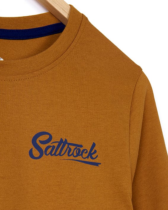 A yellow Trademark - Womens Short Sleeve T-Shirt with the Saltrock branding.