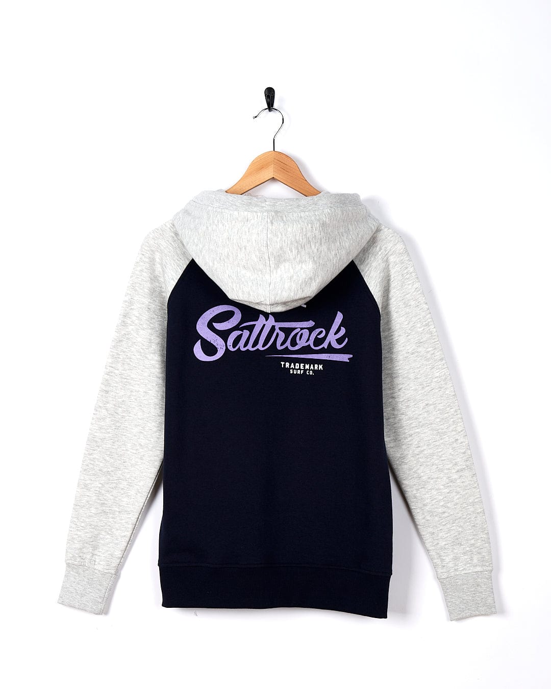 A black and purple Trademark - Zip Hoodie - Dark Blue with the word Saltrock on it.