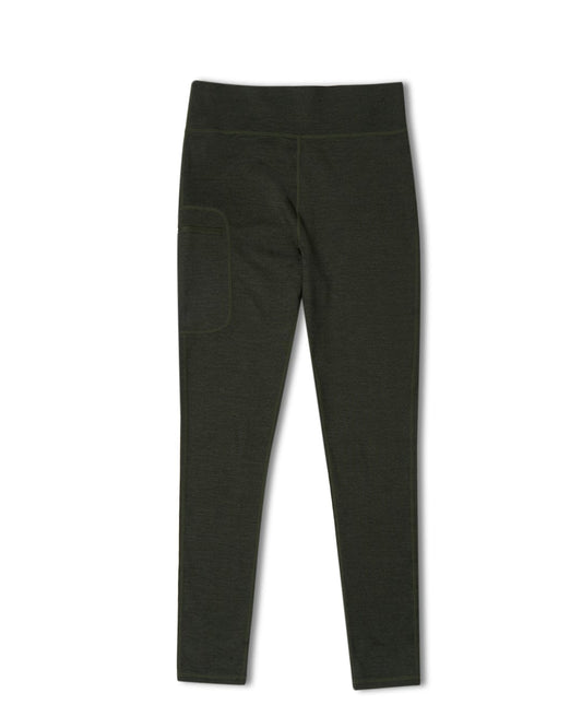Dark green Trek - Womens Active Leggings by Saltrock with a side thigh zipped pocket, displayed flat against a white background.