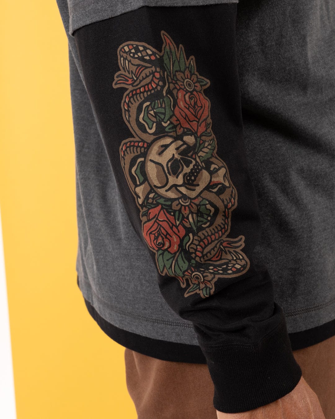 Shaka Tattoo - Mens Oversized Long Sleeve T-Shirt - Dark Grey