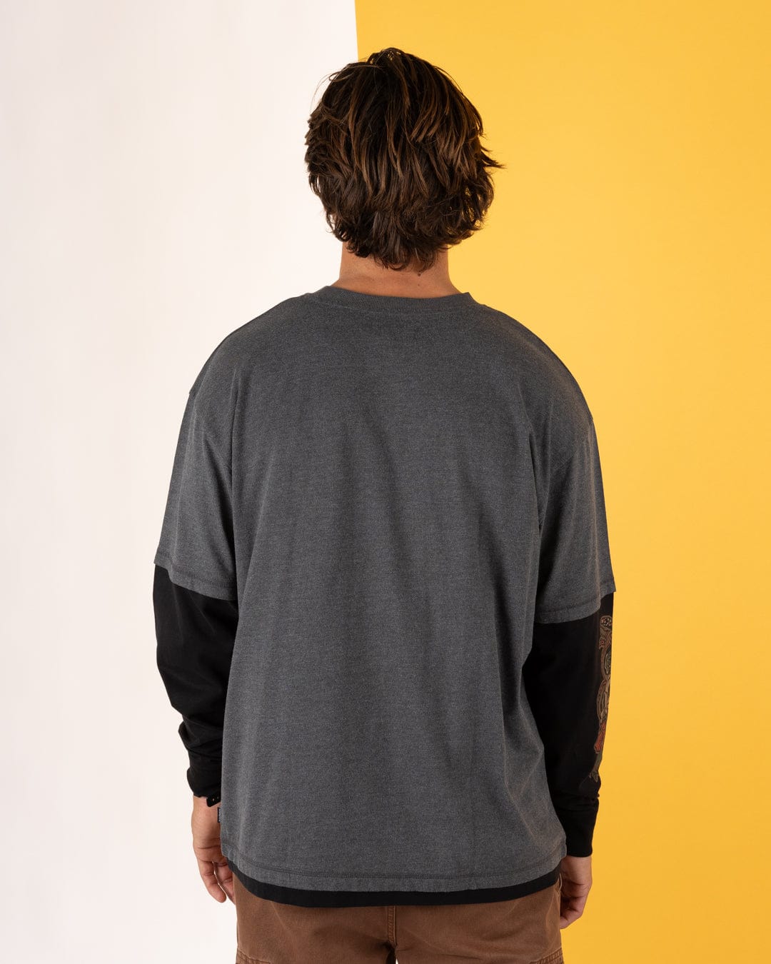 Shaka Tattoo - Mens Oversized Long Sleeve T-Shirt - Dark Grey