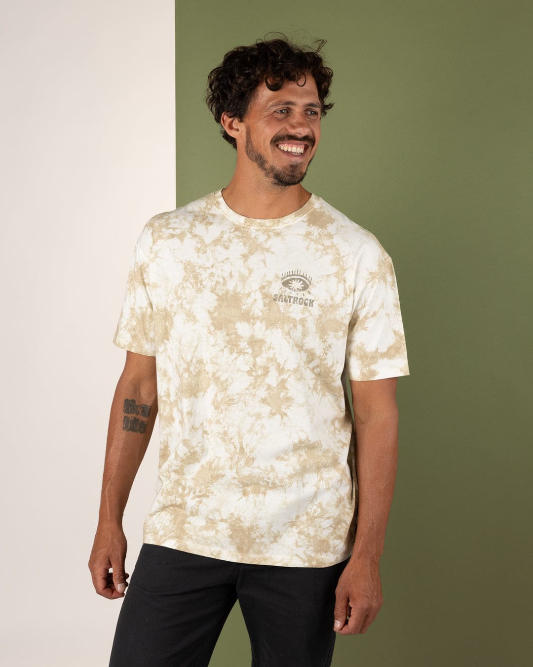 Block Icons - Mens Oversized Tie Dye T-Shirt - Cream