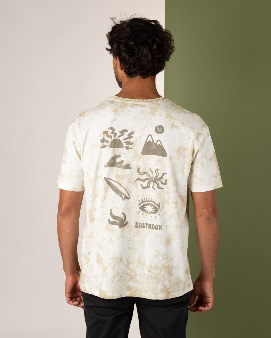 Block Icons - Mens Oversized Tie Dye T-Shirt - Cream