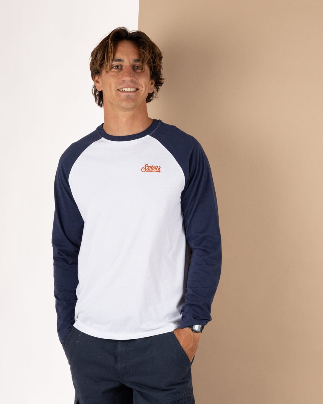 Pitcher Embroidery - Mens Raglan Long Sleeve T-Shirt - Dark Purple