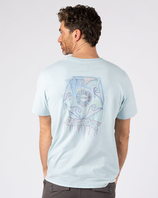 Wave Running Mens Short Sleeve T-Shirt in Light Blue