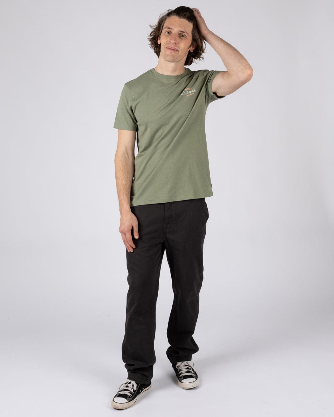 Postcard Script - Mens Short Sleeve T-Shirt- Green