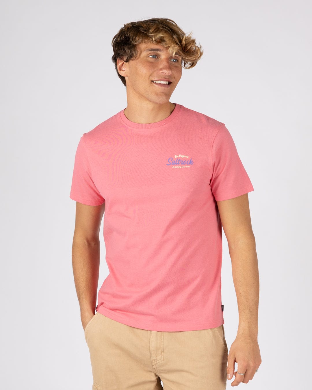 Postcard Script - Mens Short Sleeve Tee - Bright Pink