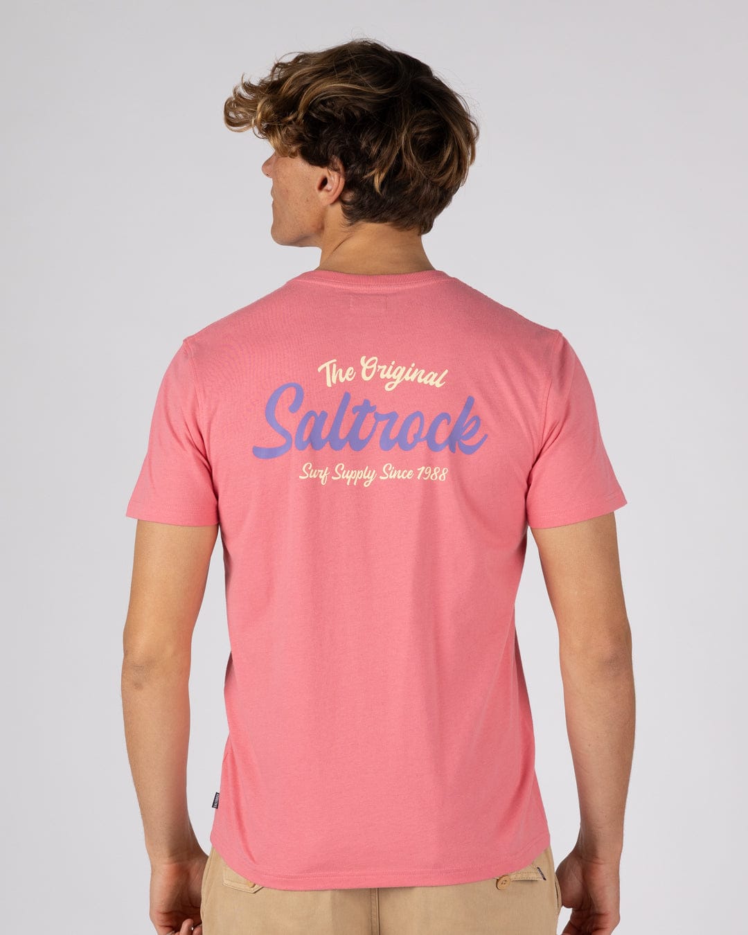 Postcard Script - Mens Short Sleeve Tee - Bright Pink