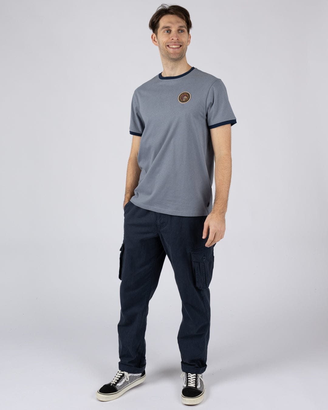 Trail Badge Ringer  - Mens Short Sleeve T-Shirt - Blue