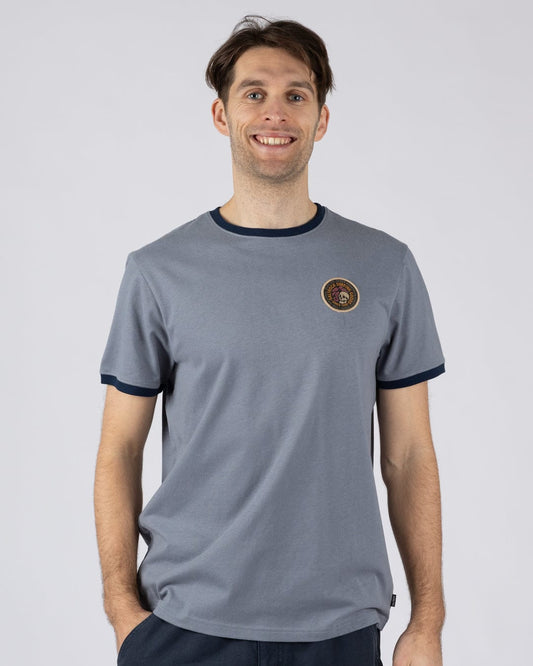 Trail Badge Ringer  - Mens Short Sleeve T-Shirt - Blue