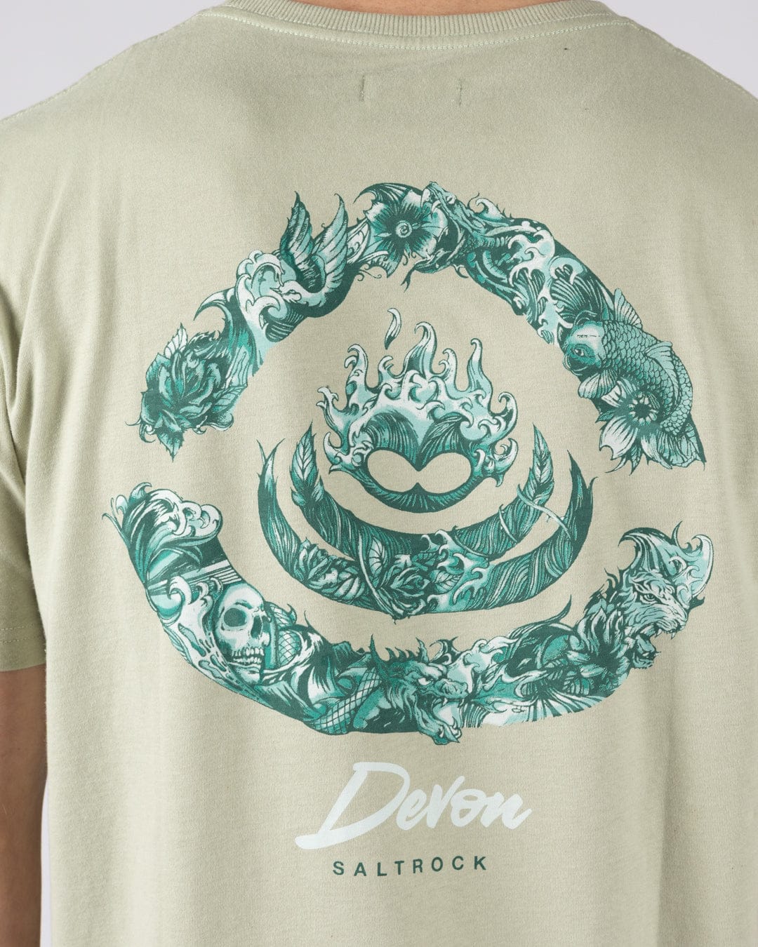 Deep Sea Flame Devon  - Mens Short Sleeve T-shirt - Light Green