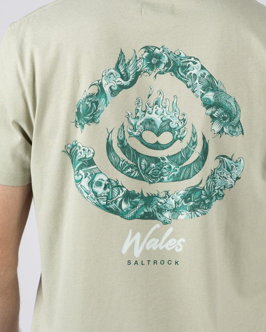 Deep Sea Flame Wales - Mens Short Sleeve - Light Green