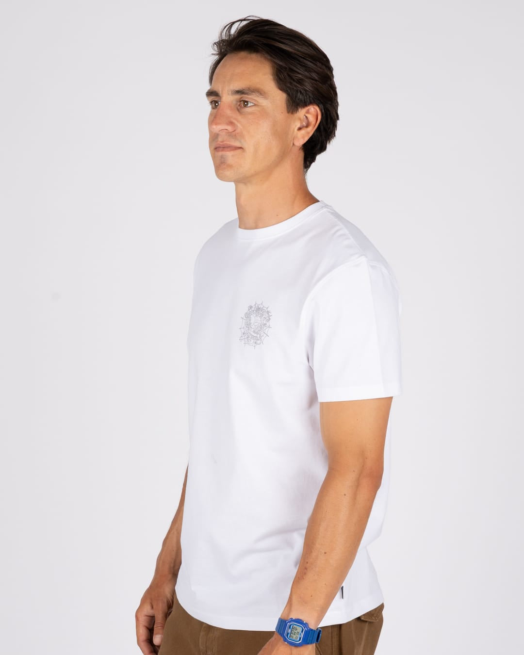 Tattoo Web Skull Mens Short Sleeve T-Shirt In White