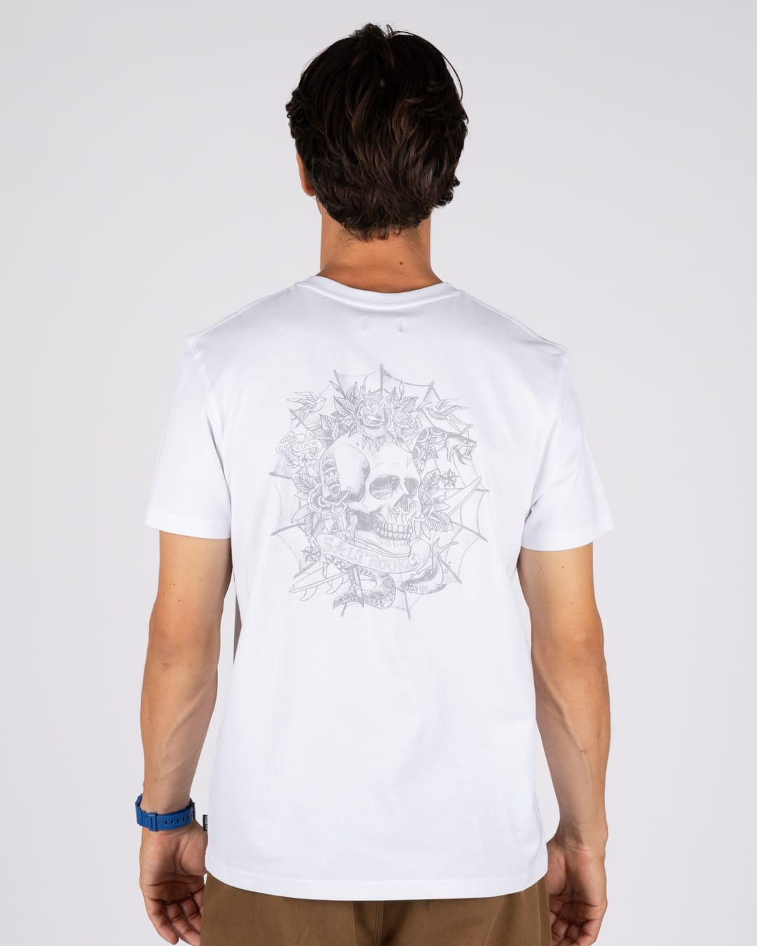 Tattoo Web Skull Mens Short Sleeve T-Shirt In White
