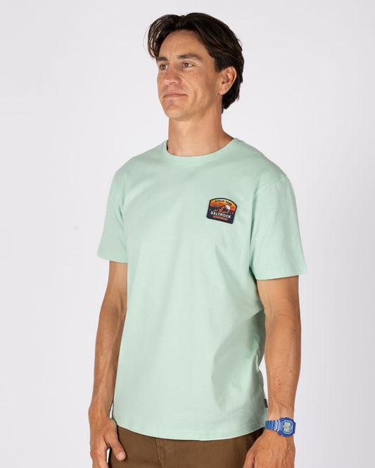 Mountain Mens Stripe Badge Classic Short Sleeve T-Shirt In Light Green