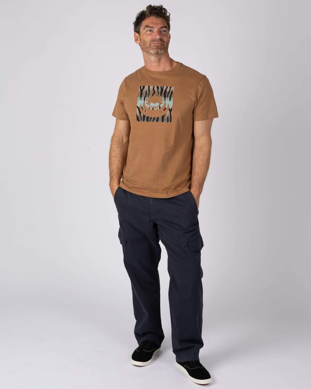 Tiger Shark Box Logo Mens Short Sleeve T-Shirt in Brown