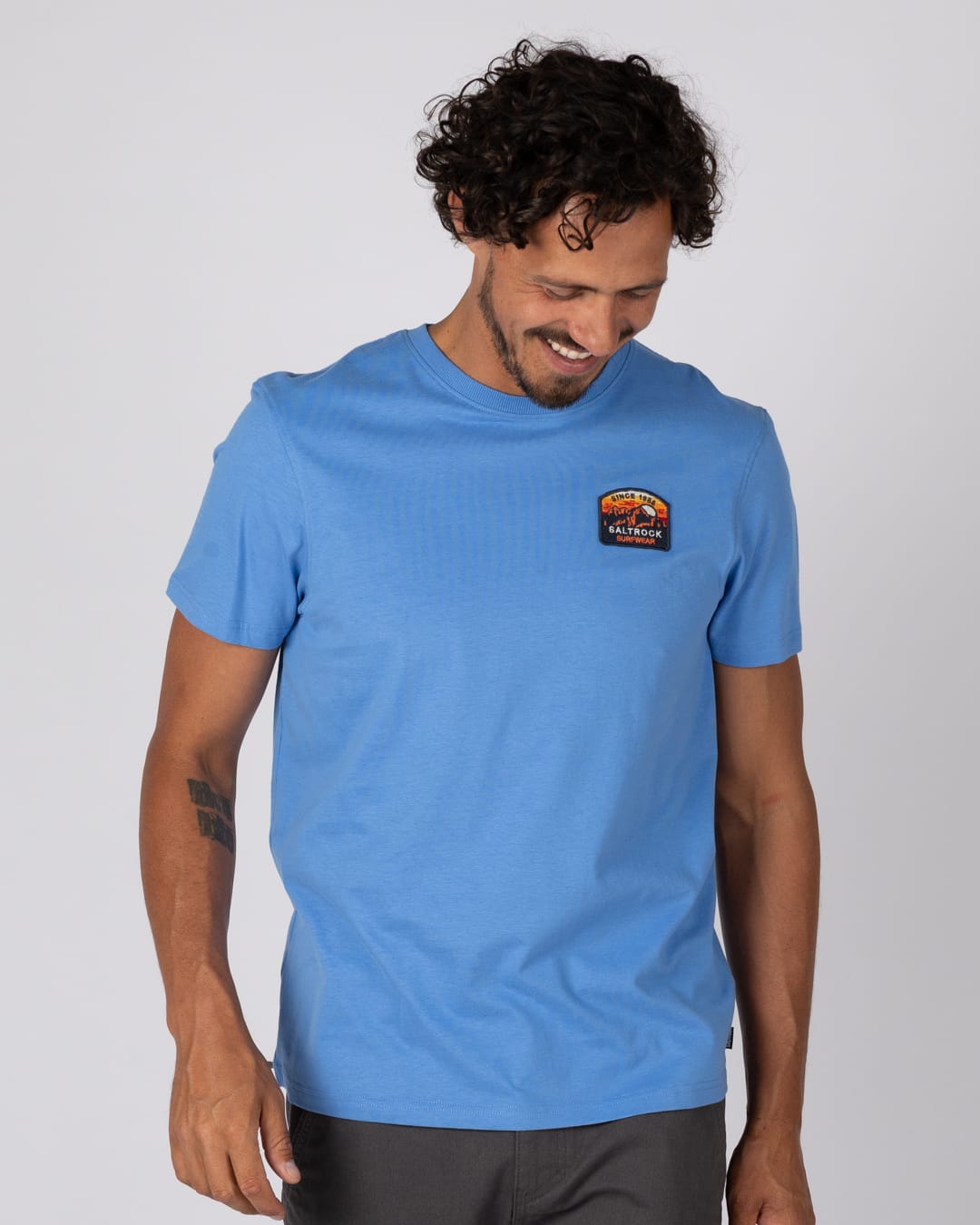 Last Light Mountain Mens Classic Short Short Sleeve T-Shirt In Bright Blue