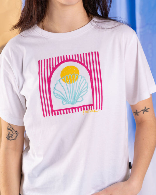 Shell Tile - Womens Boxy Embroidered T-Shirt - White
