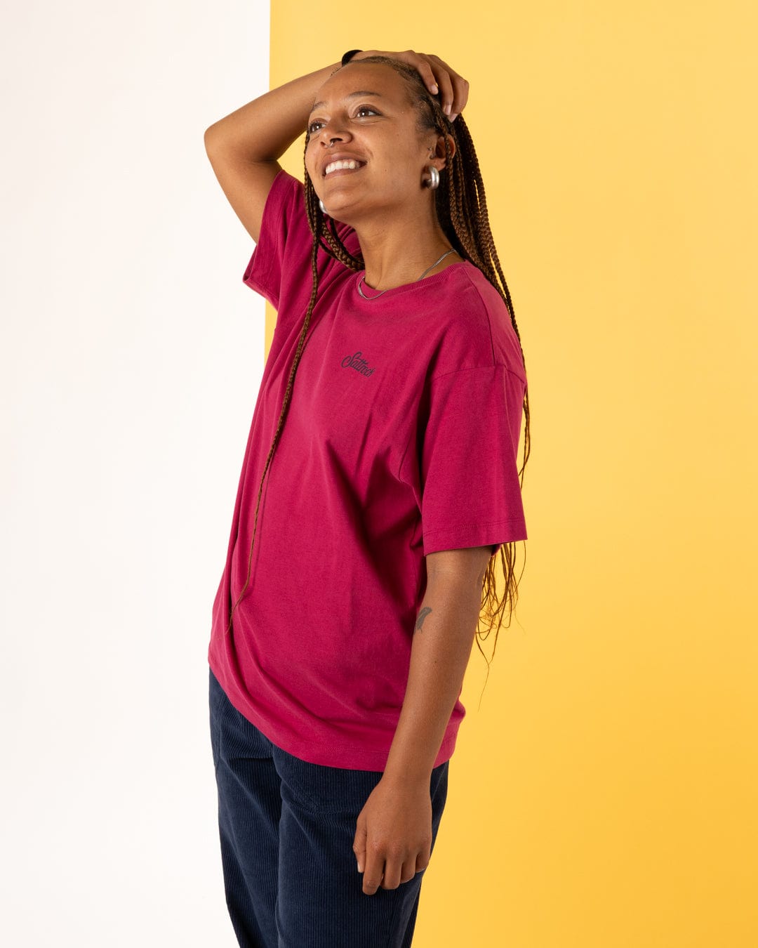 Trader Floral - Womens Oversized Short Sleeve T-Shirt - Dark Pink