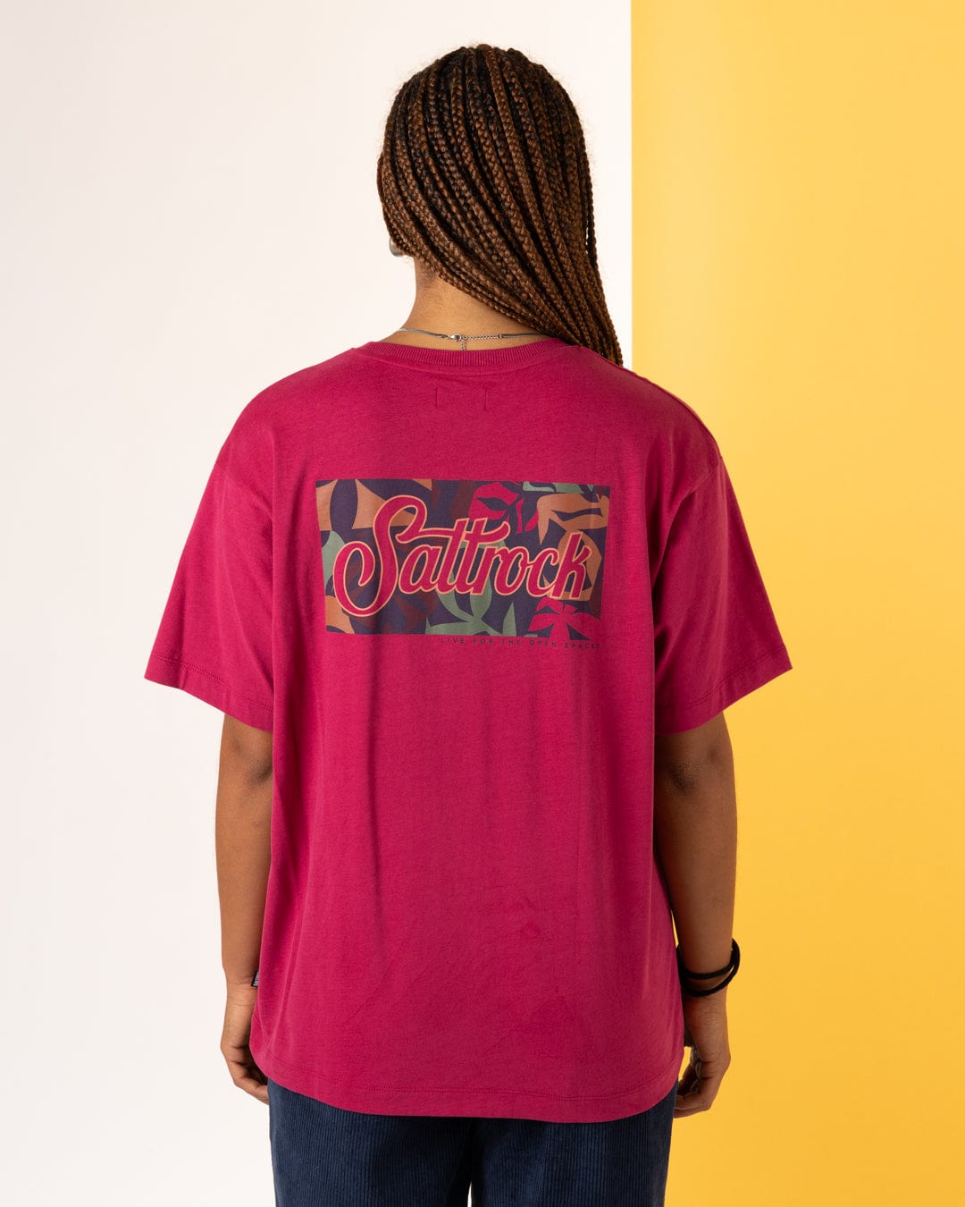 Trader Floral - Womens Oversized Short Sleeve T-Shirt - Dark Pink