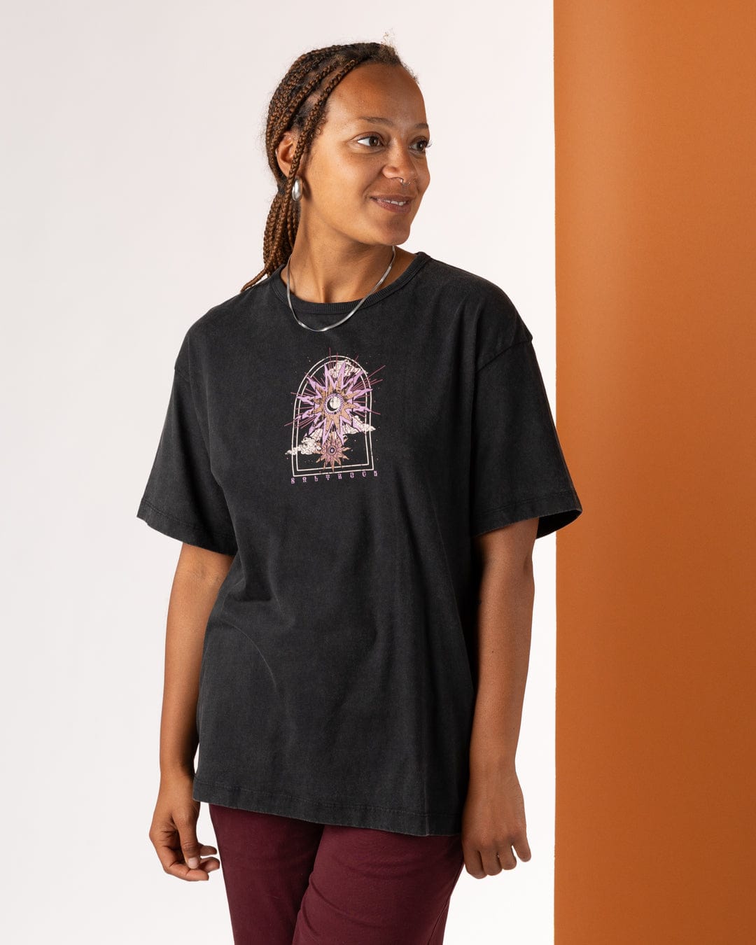 Eclipse Back - Womens Oversized Short Sleeve T-Shirt - Black