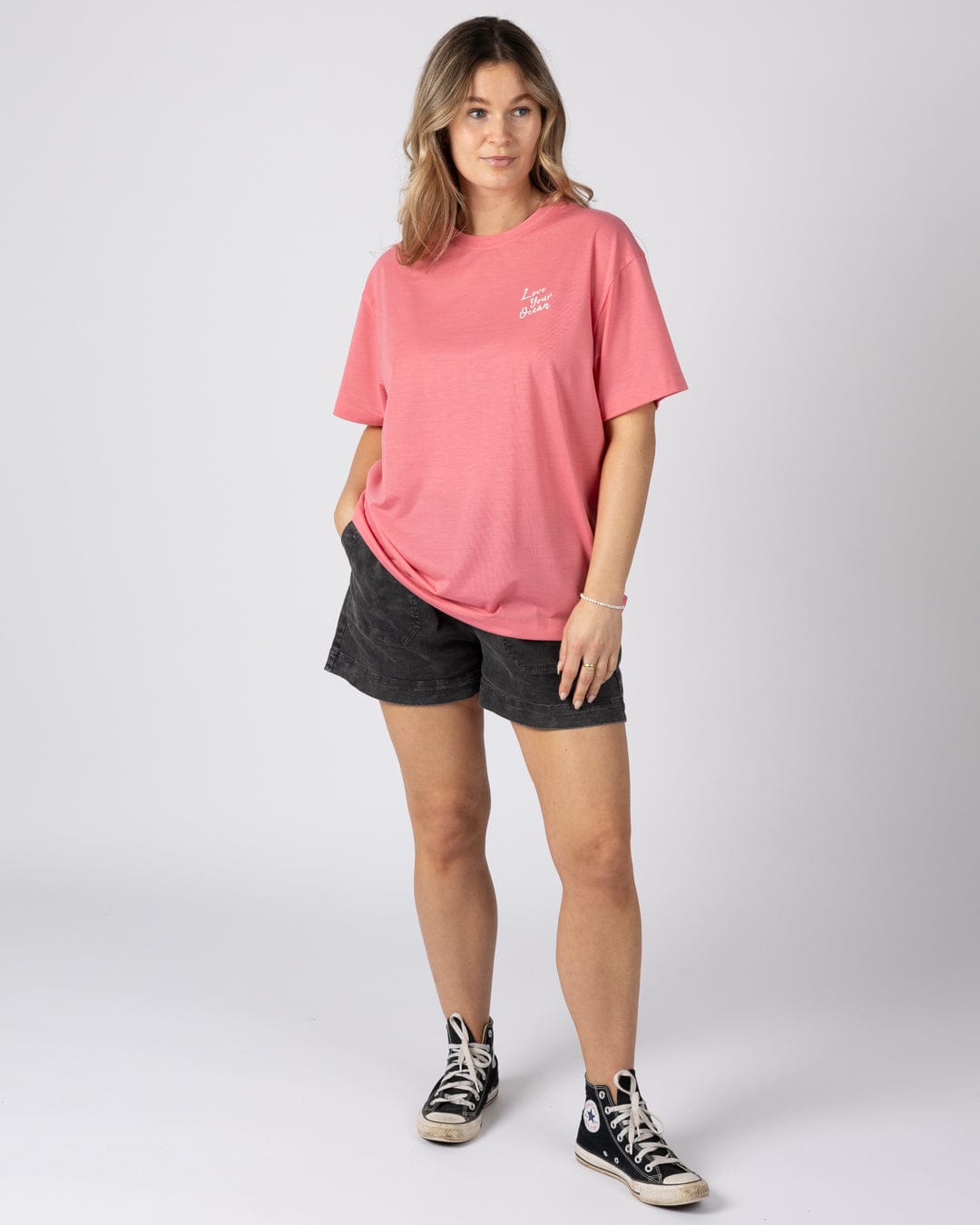 Love Womens Oversized Short Sleeve T-Shirt in Bright Pink