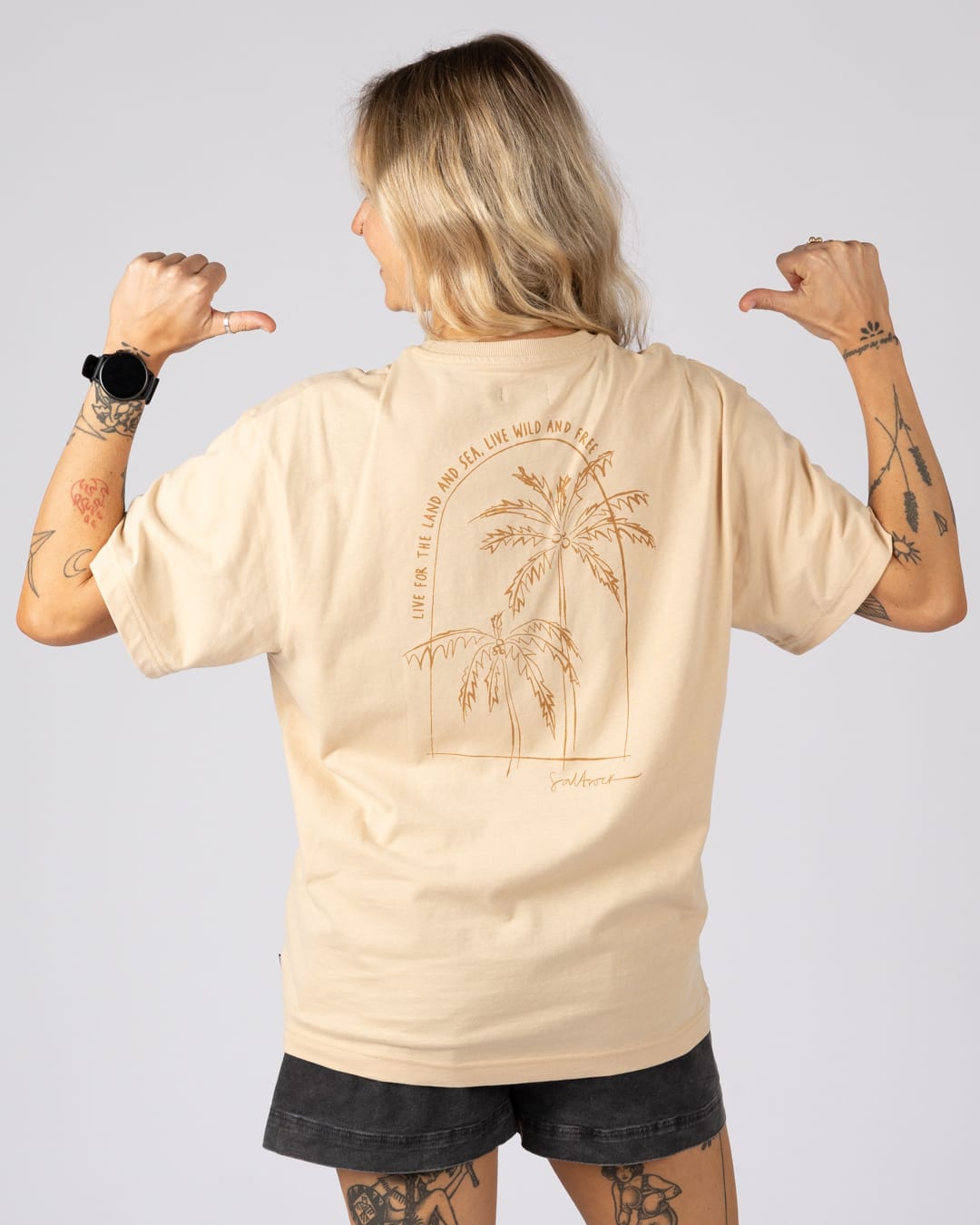Palm View Womens Short Sleeve T-Shirt In Cream