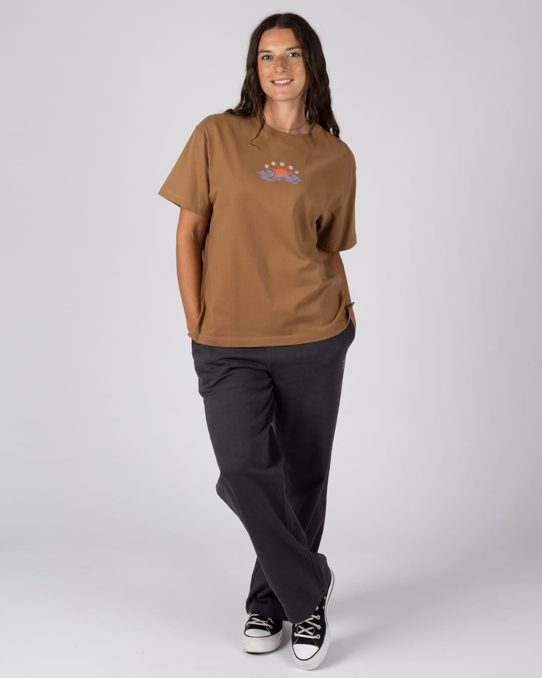 Mountain Calling Womens Oversized T-Shirt in Brown