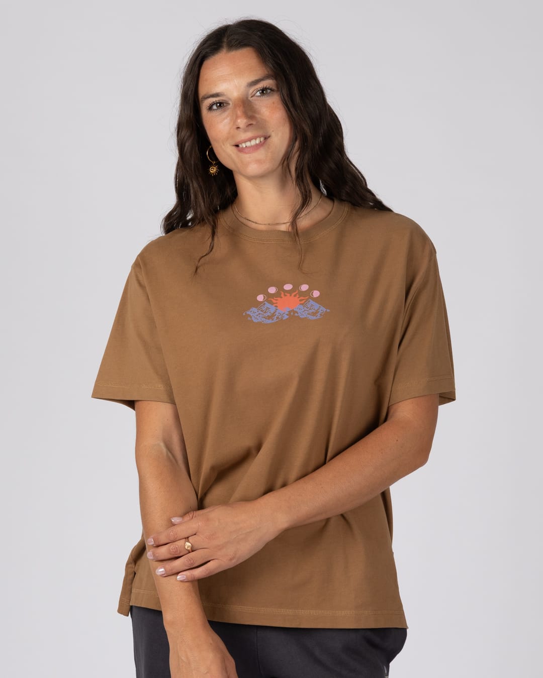 Mountain Calling Womens Oversized T-Shirt in Brown