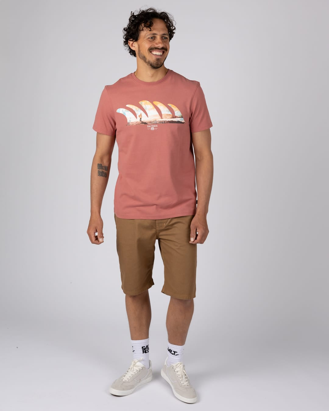 Morning View Mens Short Sleeve Tee in Dark Pink