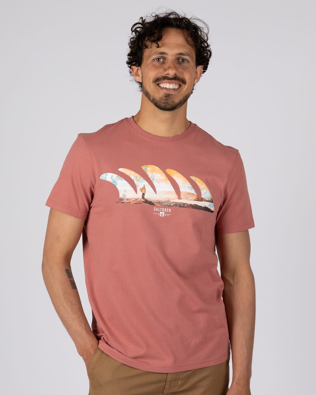 Morning View Mens Short Sleeve Tee in Dark Pink