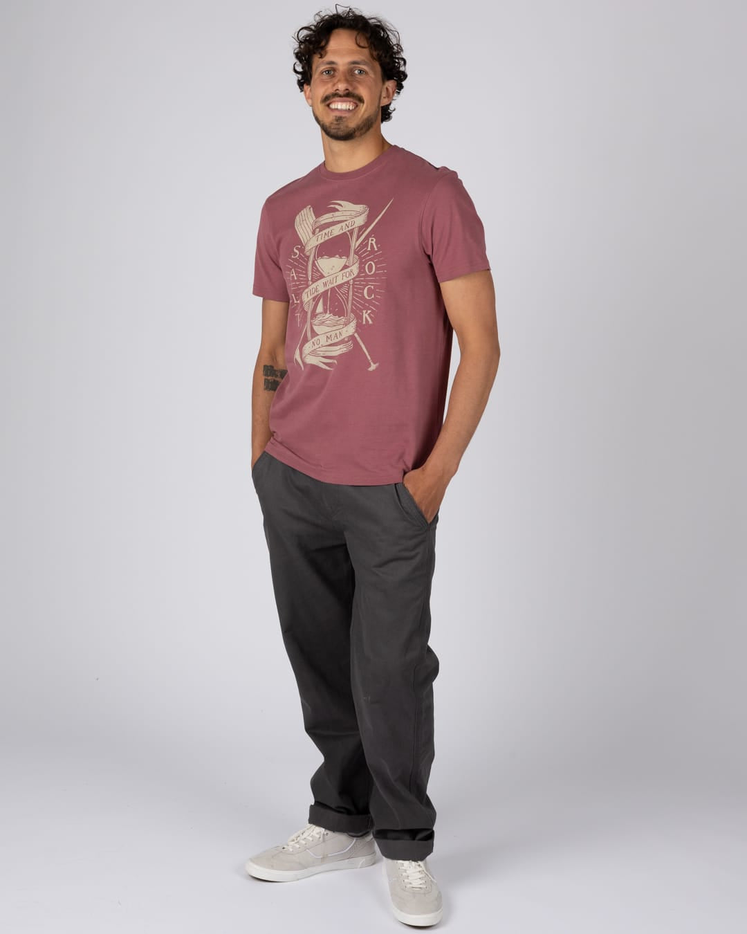 Waiting Tide Mens Short Sleeve Tee in Dark Pink