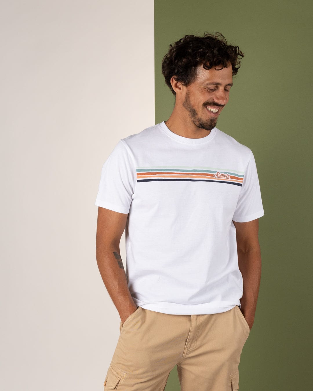 Torn Stripe - Mens Short Sleeve T-Shirt - White