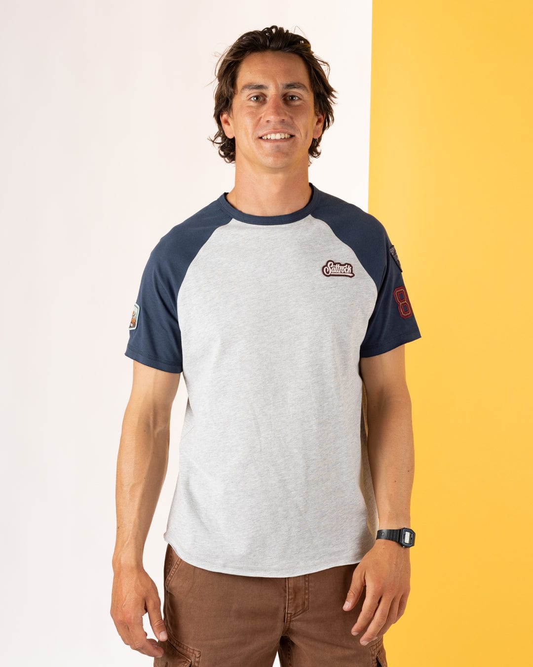 Patch Raglan - Mens Short Sleeve Raglan T-Shirt - Blue/Grey