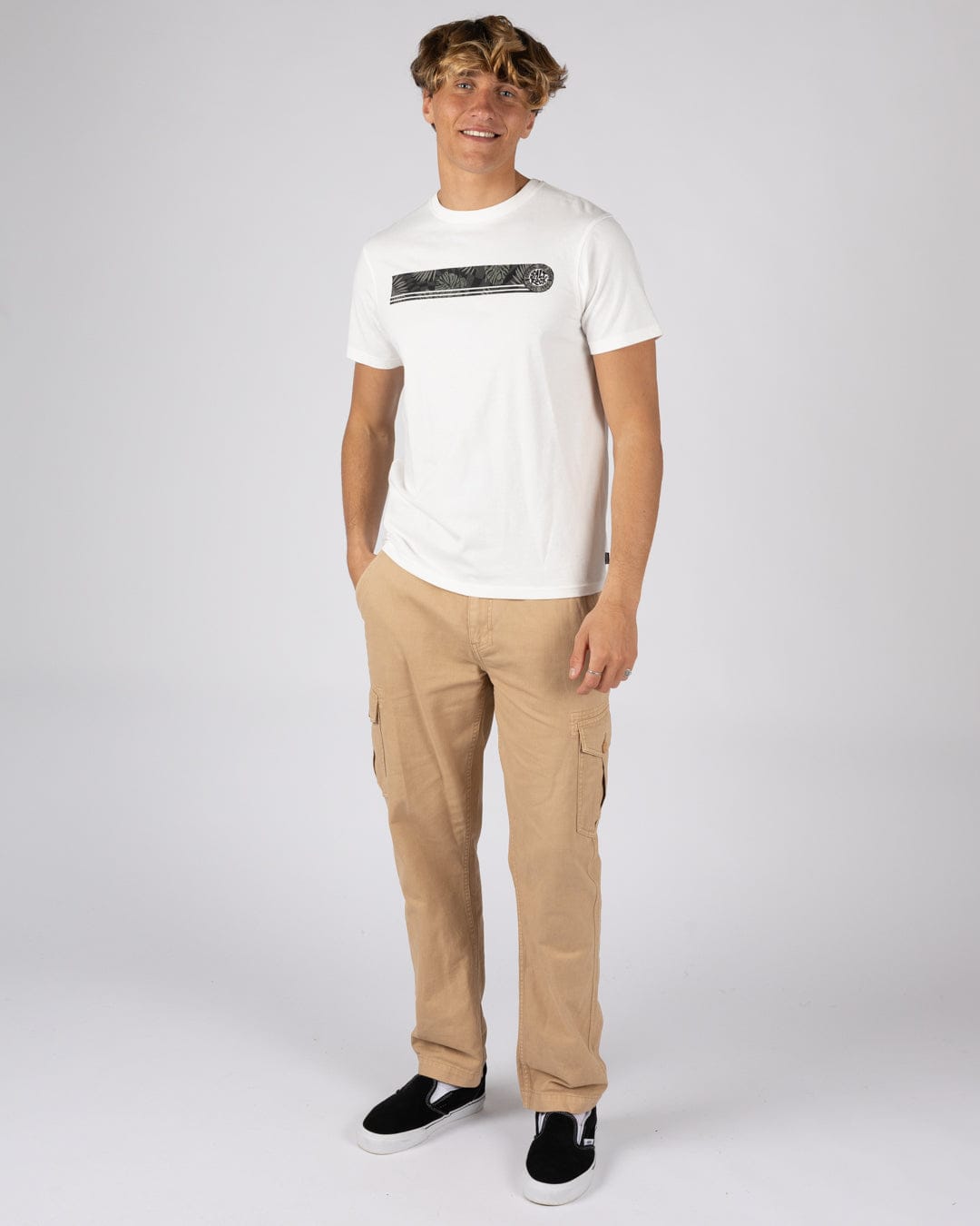 Warp Surf Stripe - Mens Short Sleeve T-Shirt - Cream