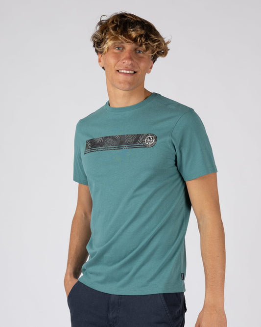 Warp Surf Stripe - Mens Short Sleeve T-Shirt - Dark Green