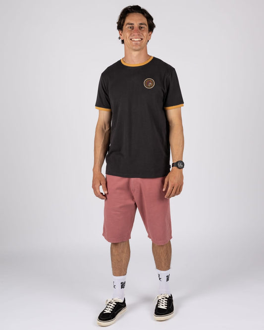 Trail Badge Ringer Mens Short Sleeve T-Shirt in Dark Grey