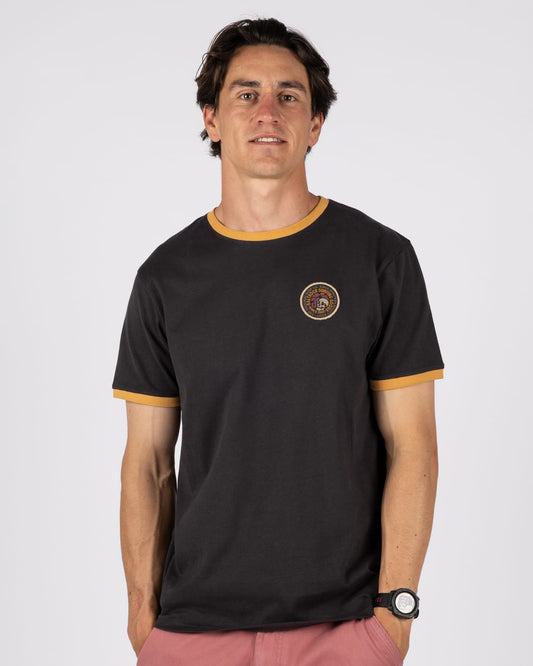 Trail Badge Ringer Mens Short Sleeve T-Shirt in Dark Grey