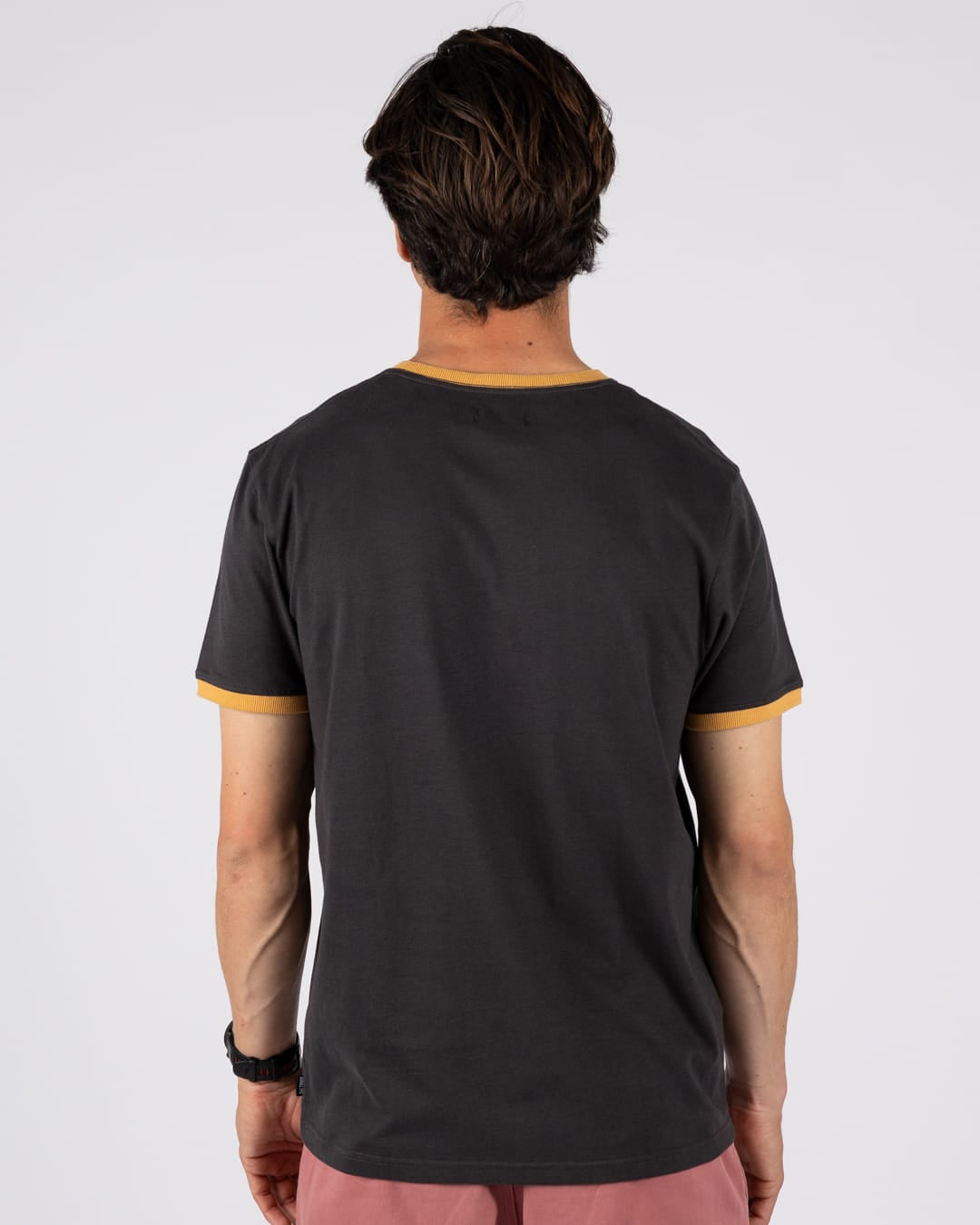 Trail Badge Ringer Mens Short Sleeve T-Shirt in Dark Grey