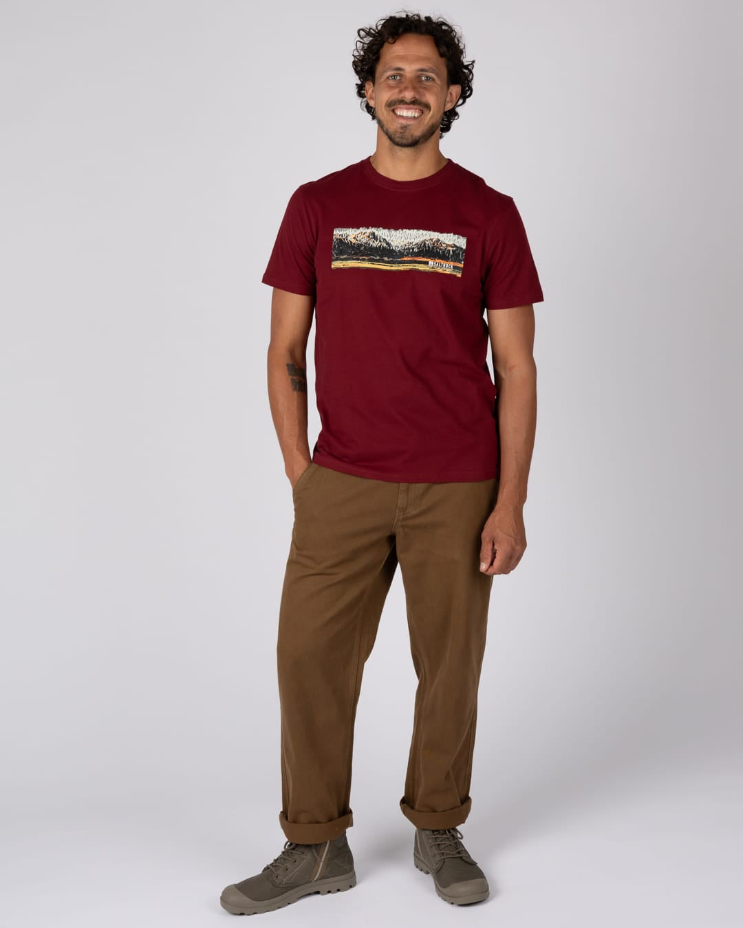 Mountain Stripe Mens T-Shirt In Dark Red