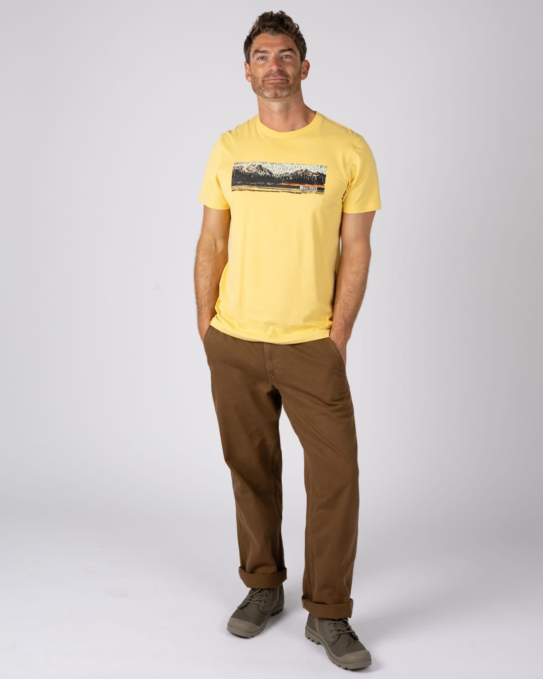 Mountain Stripe Mens T-Shirt In Yellow