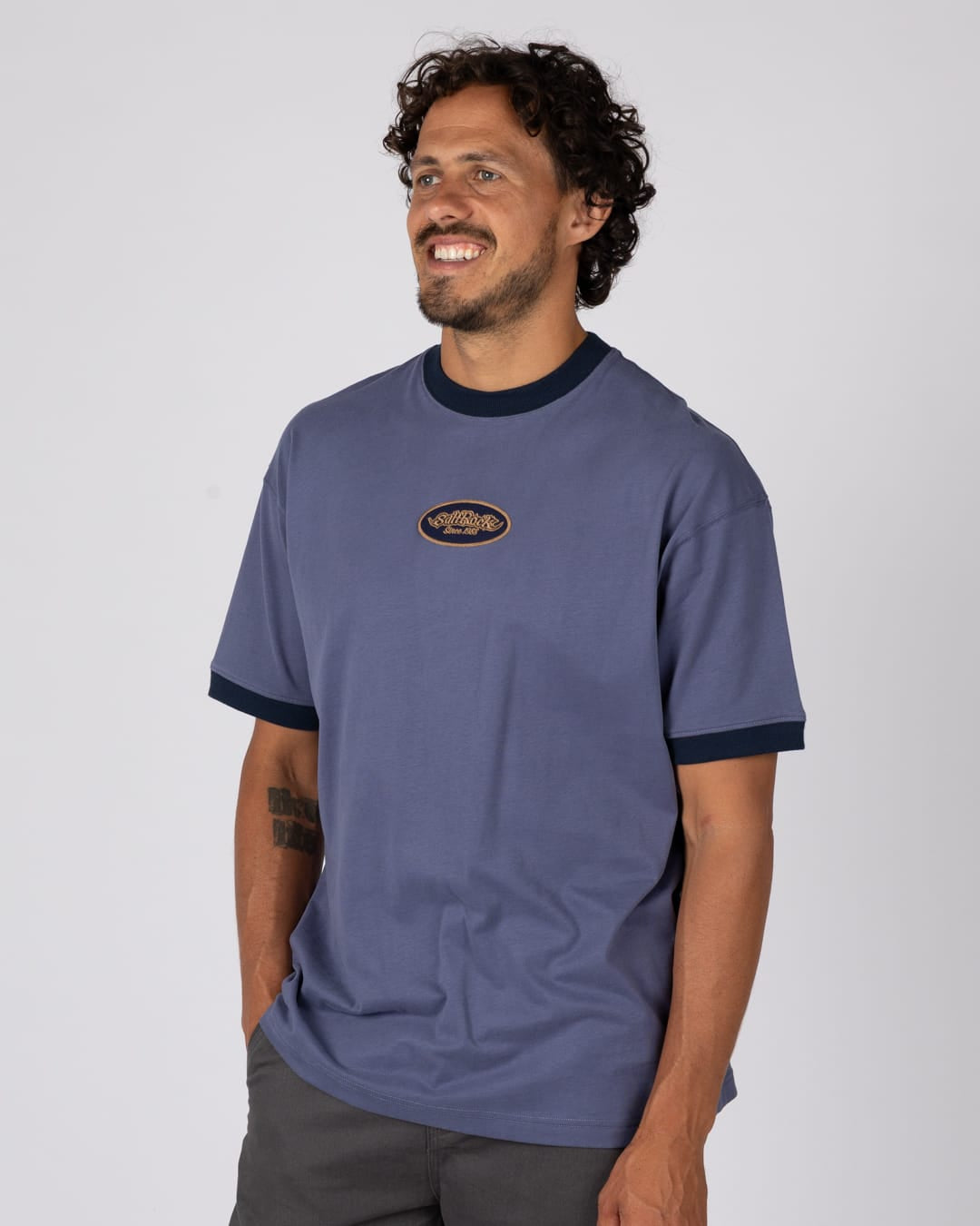 Oval Logo Mens Oversized T-Shirt In Blue