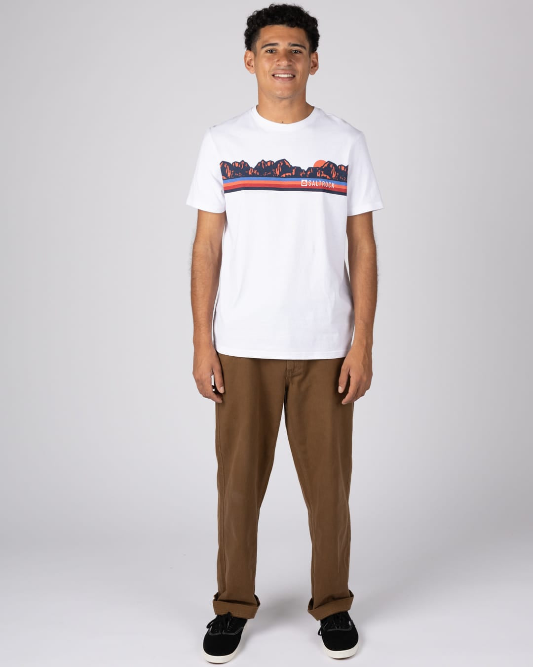 Mountain Mens Retro Stripe Classic Short Sleeve T-Shirt In White
