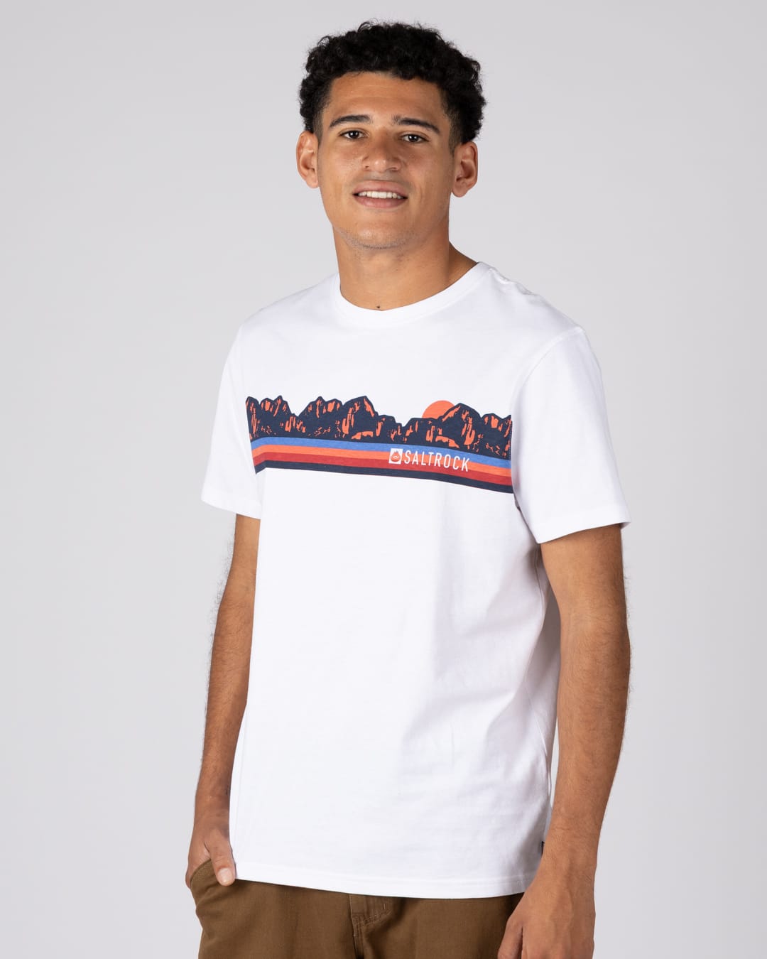 Mountain Mens Retro Stripe Classic Short Sleeve T-Shirt In White