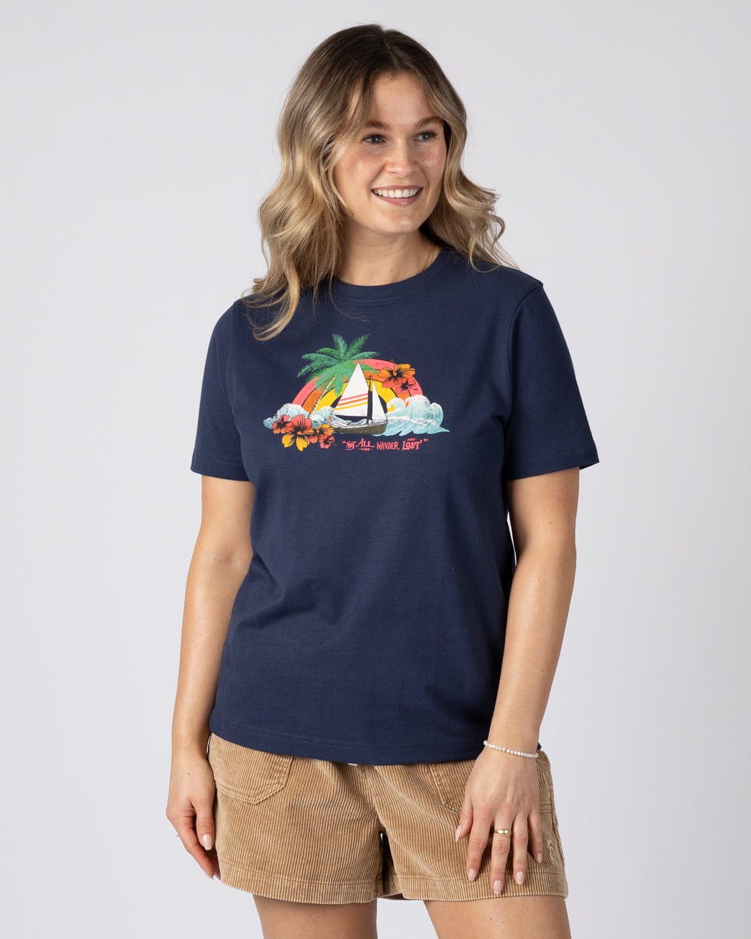 Floral Lost Ships Womens T-Shirt in Blue