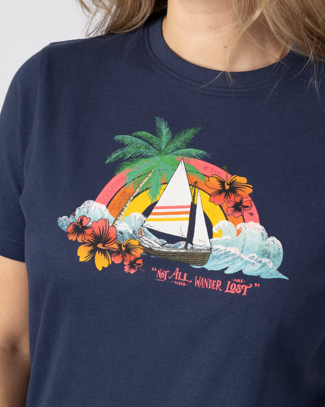 Floral Lost Ships Womens T-Shirt in Blue